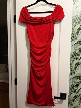 Red Off-Shoulder Ruched Women’s Dress